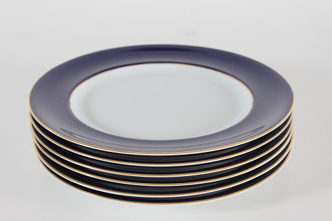 Royal CopenhagenSet of six large plates with dark blue rim