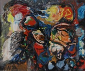 Mogens Balle Abstrakt kompositionolie på lærred 45 x 37